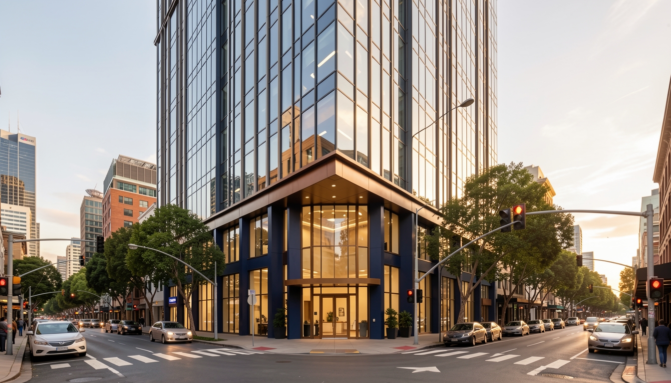 Modern glass high-rise office building on Pitt Street in Sydney CBD